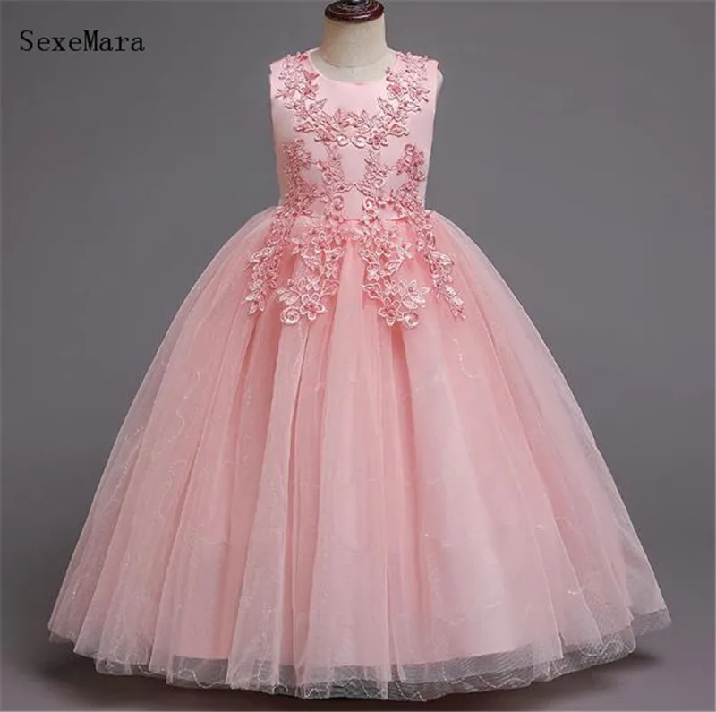 

New Customized Girls Dresses Applique Lace Flower Girl Dress Children Birthday Dress for Girls