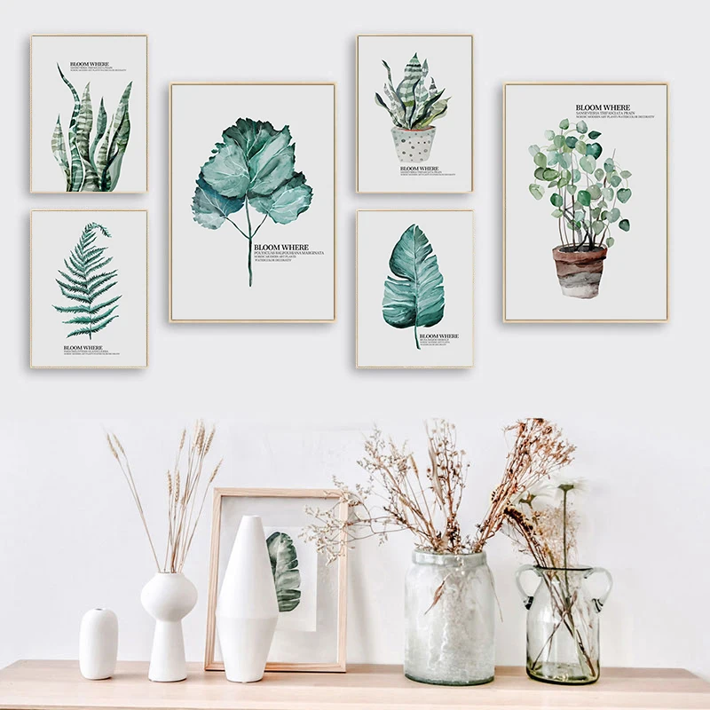 Лист тропического растения Wall Art Ботанический рисунок Nordic Плакаты и принты