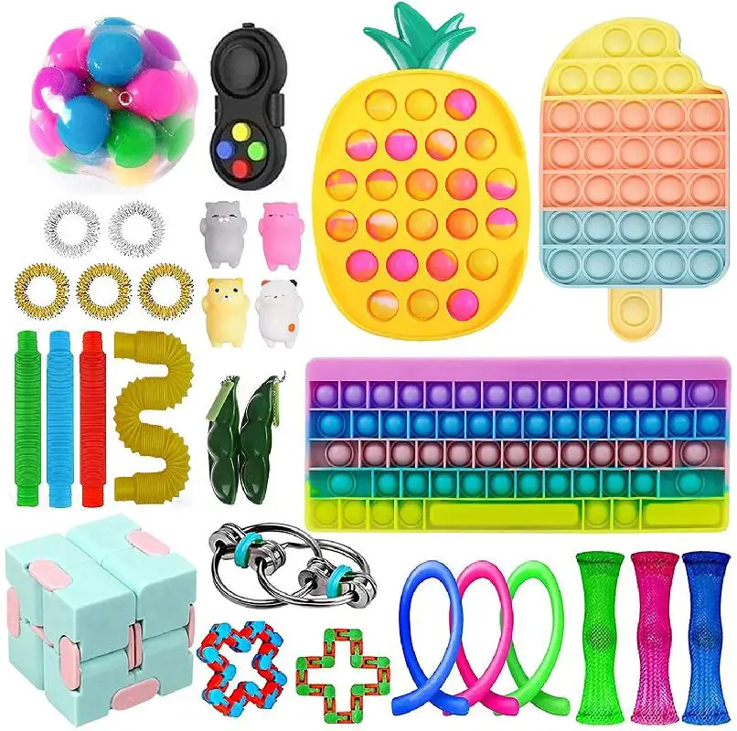 Beli 2021 Set Mainan Fidget Paket Fidget Murah Sensorik Meredakan Kecemasan Stres Untuk Anak Sederhana Lesung Pipi Mainan Fidget Mainan Anti-stres Anak-anak