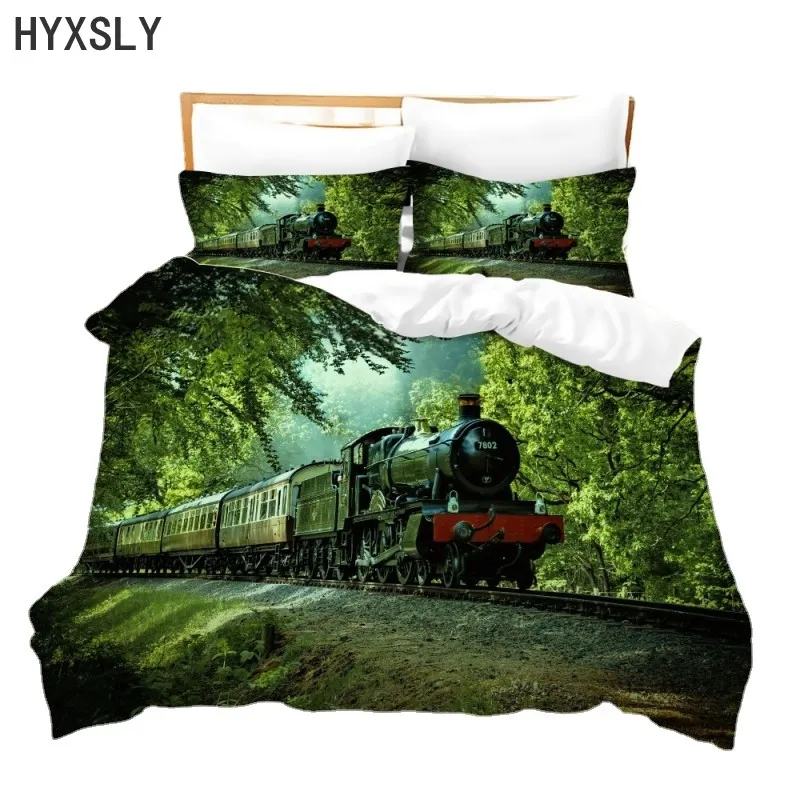 

Moving Train Digital Printed Duvet Cover Bedding Set Queen King Size for Baby Kids Boy Adult Quilt Pillowcase Set Soft Bed Lines