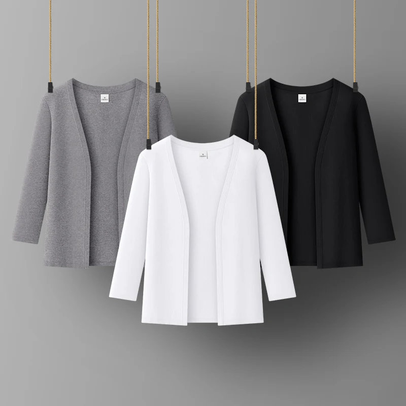 

Women cotton cuasual coat Lady office jacket V-NECK Three Quarter Sleeve all match women tops
