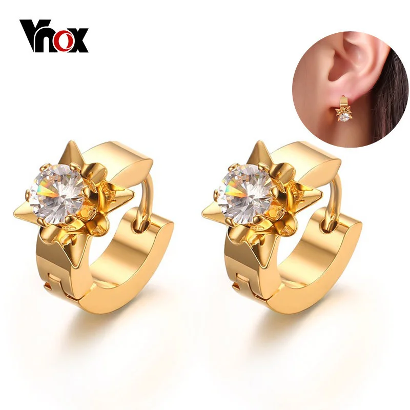 

Vnox CZ Stud Earrings for Women Gold Color Stainless Steel brincos earings fashion jewelry