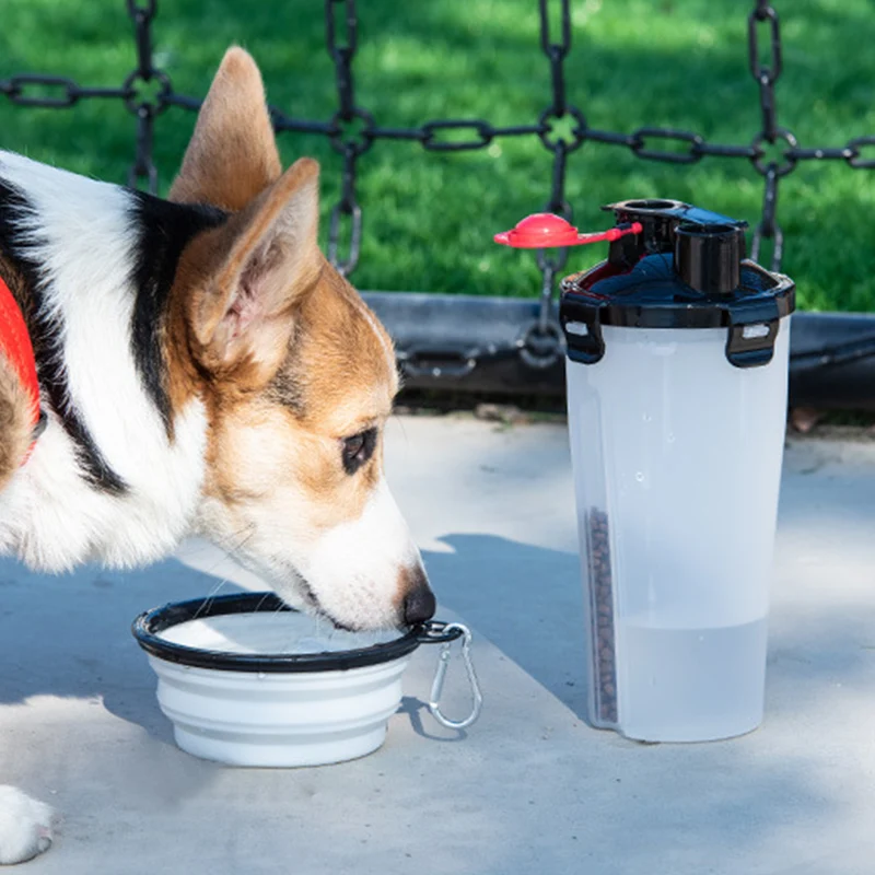 

Dog Travel Water Bottle Foldable pet feed Bowl 2 in 1 Drink Cup Food Container Silicone Outdoor Portable Dogs Cat Feeder petshop