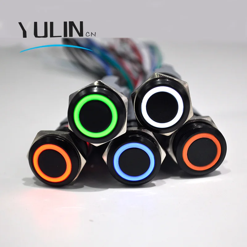 Металлический кольцевой алюминиевый оксидный черный кнопочный переключатель 16