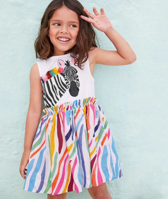 

Kids Dresses for Girls Summer Clothes for Kids Casual Cotton Dresses with Colorful Striped Zebra Print for 2-7 Y Girls Dress