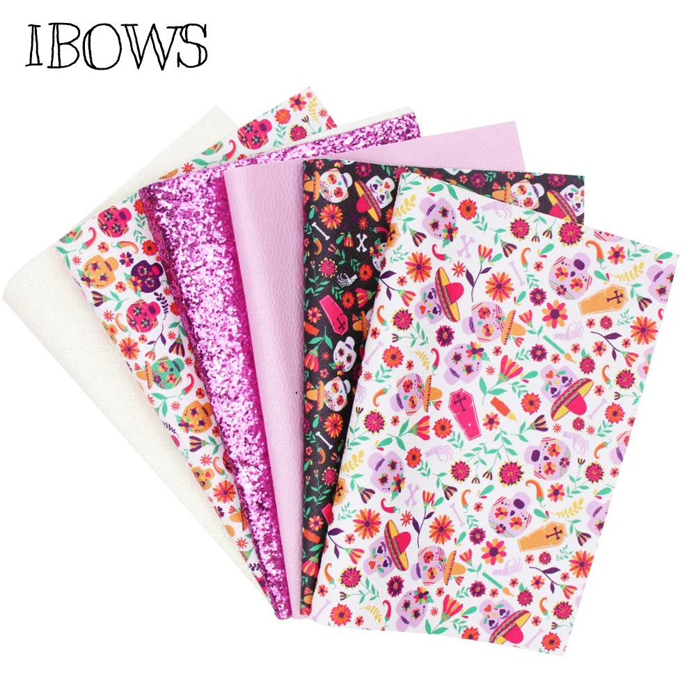 IBOWS 6 шт./компл. 22*30 см синтетические кожаные листы Хэллоуин искусственная кожа с тиснением для DIY волос лук сумки аксессуары ручной работы