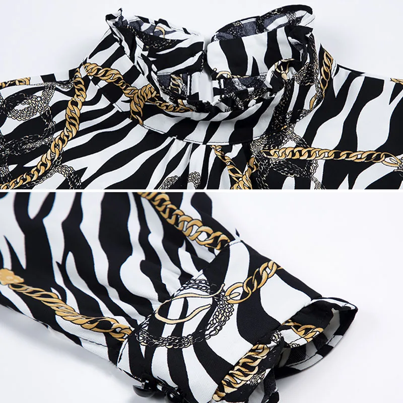 

Women Shirts 2021 Spring Chiffon Black White Striped Stand OL Women Long Sleeve Shirts Vintage Plus Size Women 4XL Tops 8324 50