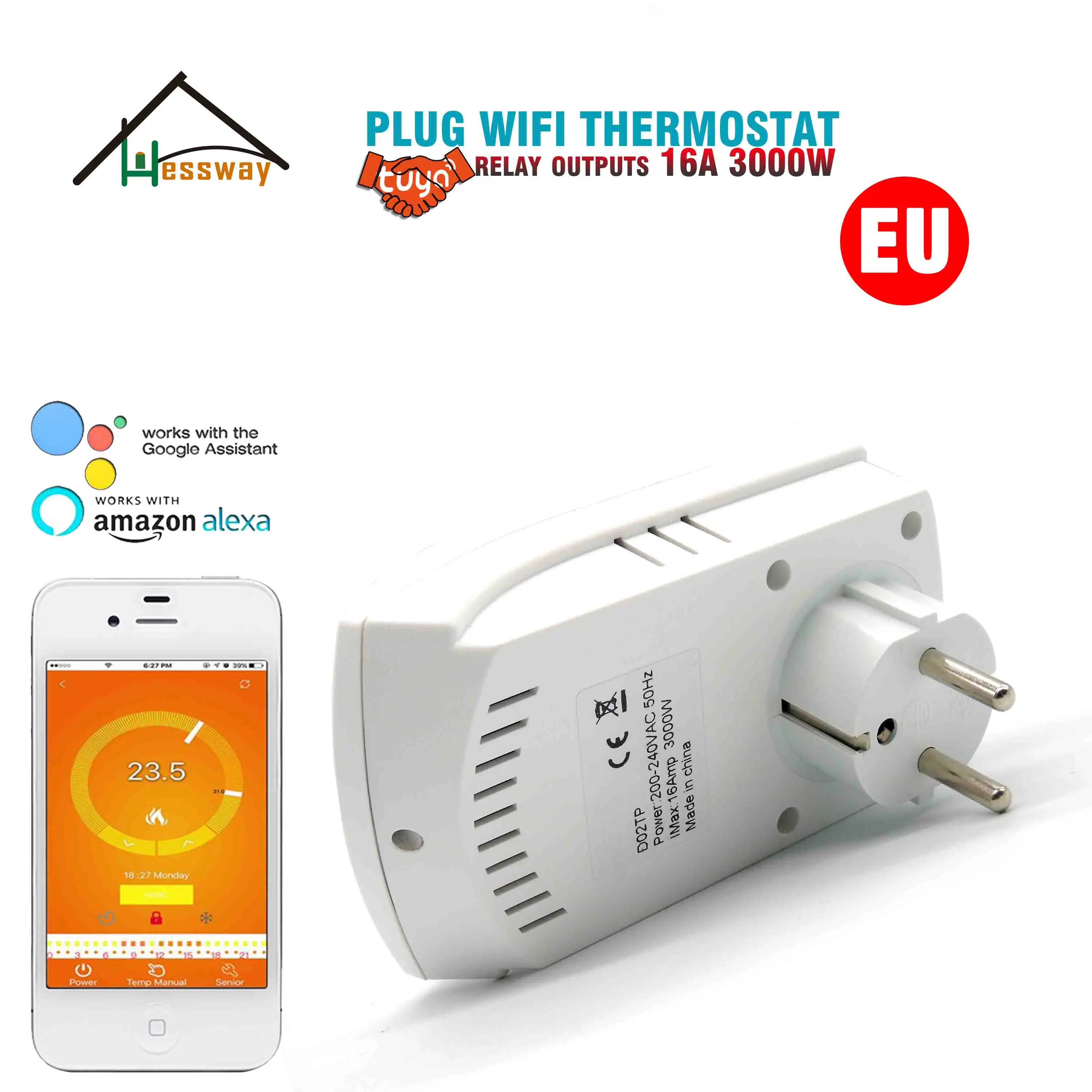 Программируемый Электрический напольный термостат с евровилкой и Wi Fi 16