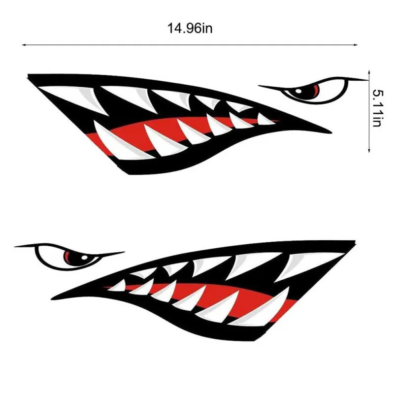 1Pair Car DIY Stickers Skeleton Fish Bones Vinyl Decal Shark Mouth Tooth Teeth Sticker Kayak Fishing Boat JDM Deco Meterial | Автомобили и