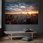 Картины на холсте с изображением заката Нью-Йорка, облака, пейзаж, художественные плакаты, принты, картины на стену Skline of Манхэттен, украшение для дома