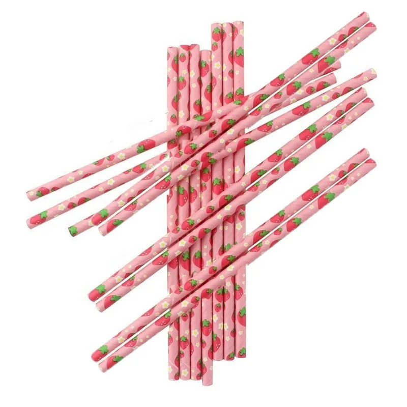 

100pcs Disposable Paper Straws Creative Fruits Drinking Straw Birthday Party Decorations Kids Baby Shower Wedding Party Supplies