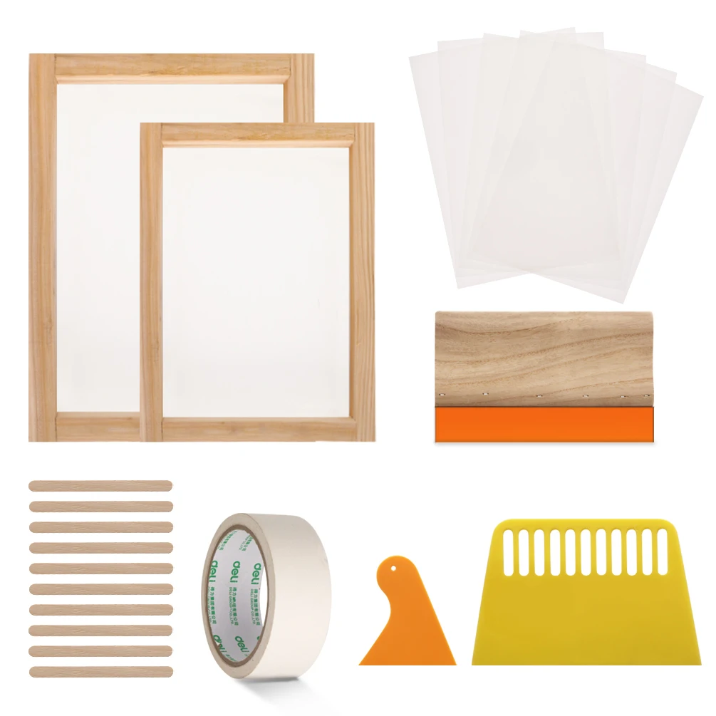 

21 Pieces Screen Printing Kit Silk Screen Printing Frame with Mesh Screen Printing Squeegees Inkjet Transparency Film Mask Tape