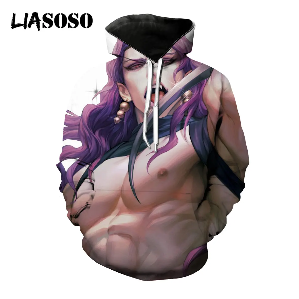 

LIASOSO 3D Print Women Men Anime JoJo's Bizarre Adventure Jotaro Sweatshirts Pullover Hooded Hoodies Harajuku Street Hip Pop