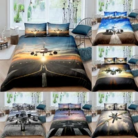 3d airplane duvet cover with pillowcase aircraft runway quilt covers kids adult full king double sizes sky scenery bedding set