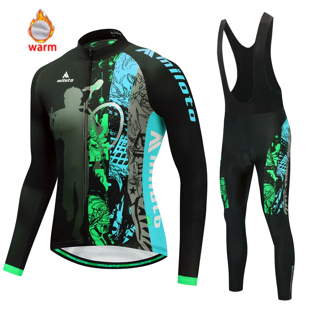 

MILOTO Winter Thermal Fleece Set Cycling Jersey Men Clothes Suit Sport trek Bike MTB Clothing Bib Pants Warm Sets Ropa Ciclismo