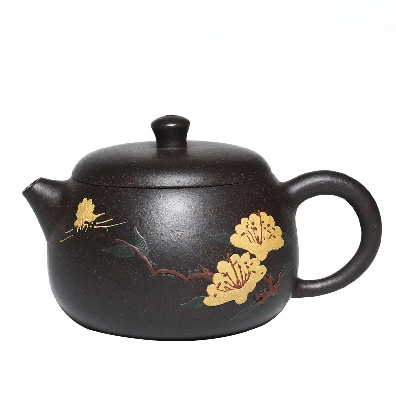 

Hundred Believe Dark-red Enameled Pottery Teapot Yixing Raw Ore Black Jinsha Full Manual Clay Painted Yingwan Pot