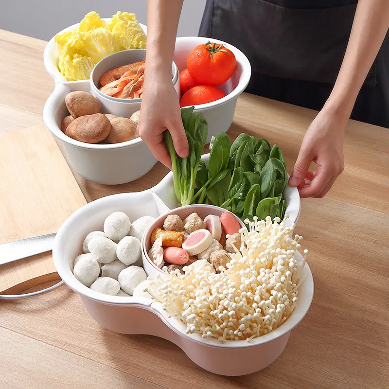 

Drain basket household vegetable basket double-layer multi-compartment vegetable basket fruit plate