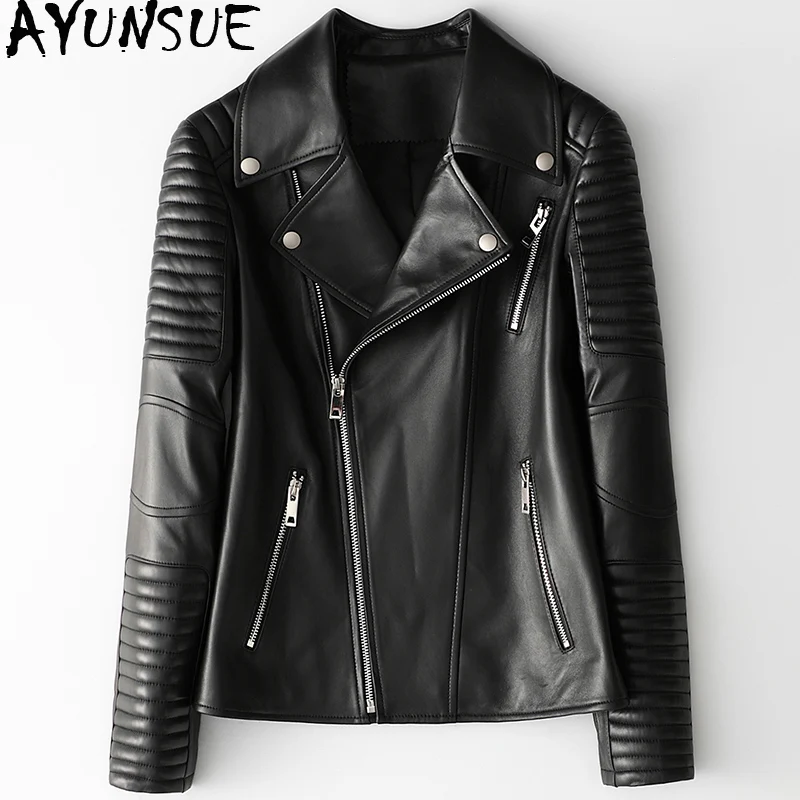 AYUNSUE женская кожаная куртка туфли на высоком каблуке Сезон весна осень