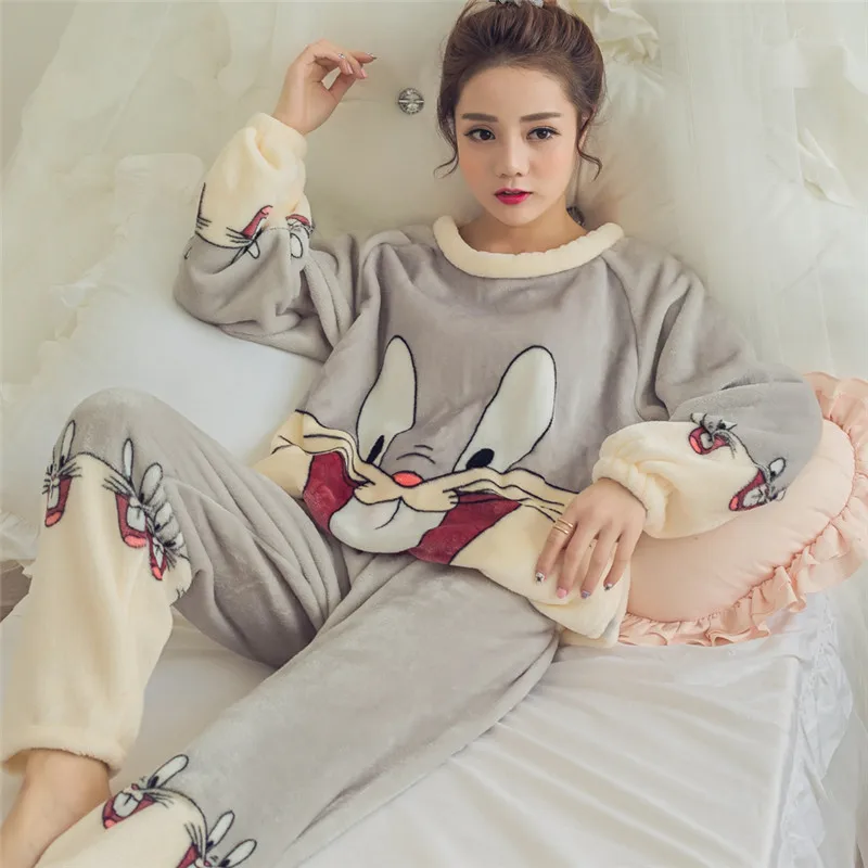 Женская Фланелевая пижама с длинным рукавом зимняя фланелевая Домашняя | Комплекты пижам -4000406046623