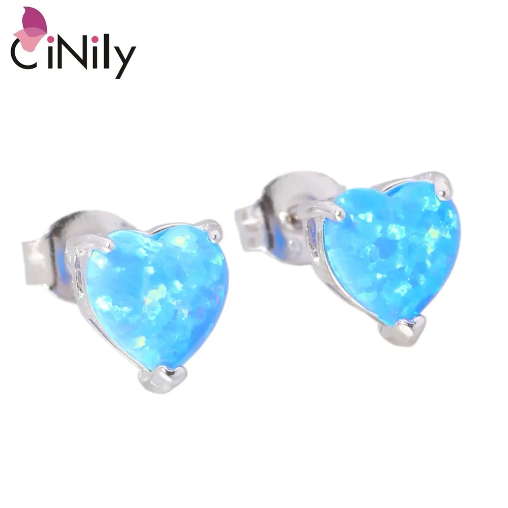 

CiNily Authentic. Soild 925 Sterling Silver Created Blue White Fire Opal Wholesale for Women Jewelry Gift Stud Earrings SE016-17