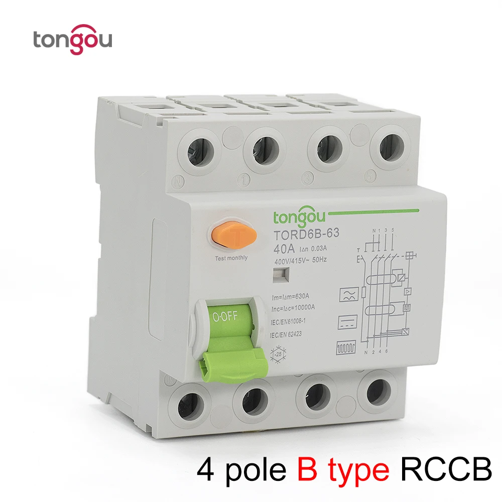 4P 63 ампер Тип B 10KA RCCB DC RCD 230V 400V 30mA автоматический выключатель остаточного тока для