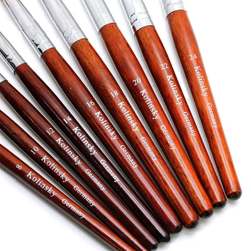 Kolinsky Round Sharp Nail Tool Wood Handle Size 8/10/12/14/16/18/20/22/24 Professional Painting Acrylic Brush | Красота и здоровье