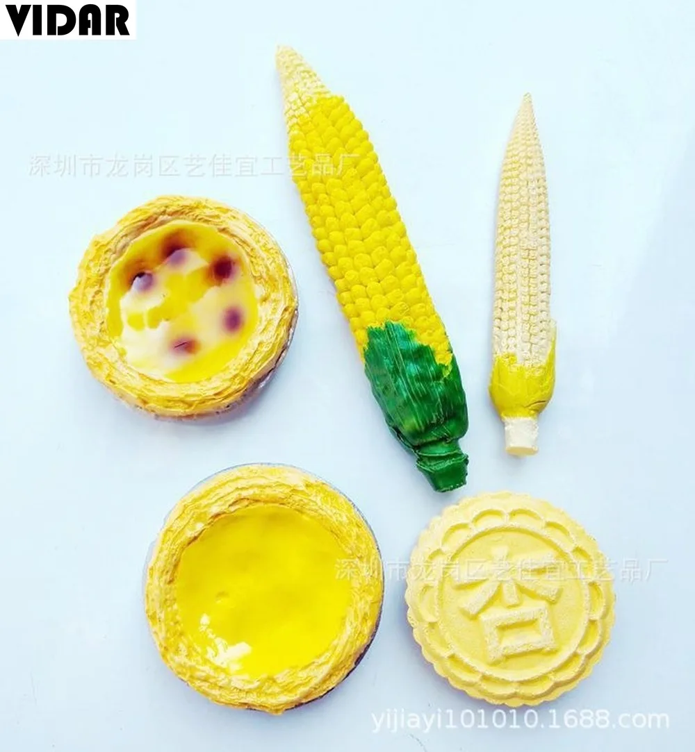 

VIDAR Simulation Food Apricot Cake Egg Tart Corn Cob Cabbage Pu Fan 3D Resin Three-dimensional Refrigerator Magnet