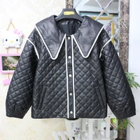 winter korean style womens high quality sheepskin genuine leather peter pan collar jackets coat c740
