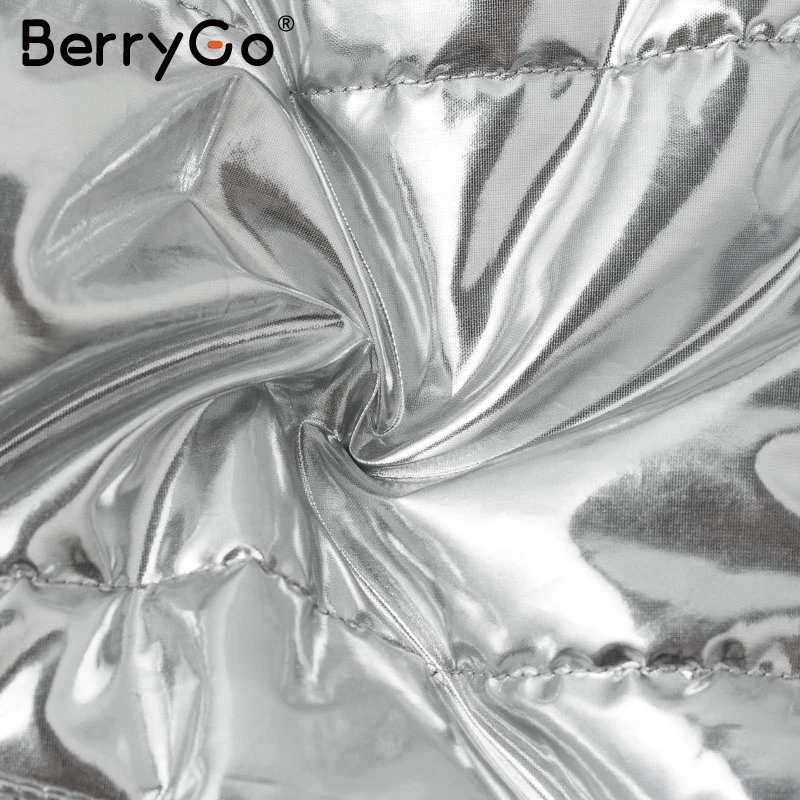 BerryGo/серебряное зимнее женское пальто с капюшоном Дамская парка на молнии с карманами, большие размеры, толстые теплые пуховые куртки, верхняя одежда