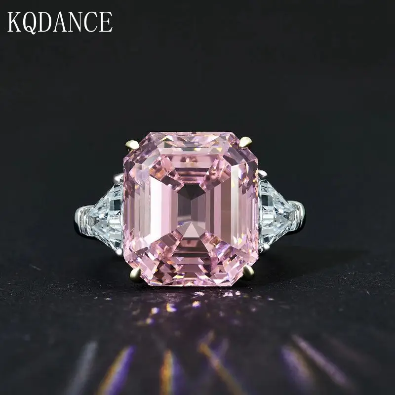 

925 sterling silver with Created Moissanite Pink Diamond Citrine Gemstone emerald cut Ring Stone Rings Fine Jewelry for women