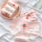 Женские трусики, хлопковые трусики высокого качества, модные сексуальные кружевные женские трусики клубничного цвета, дышащее нижнее белье, женское нижнее белье со средней талией