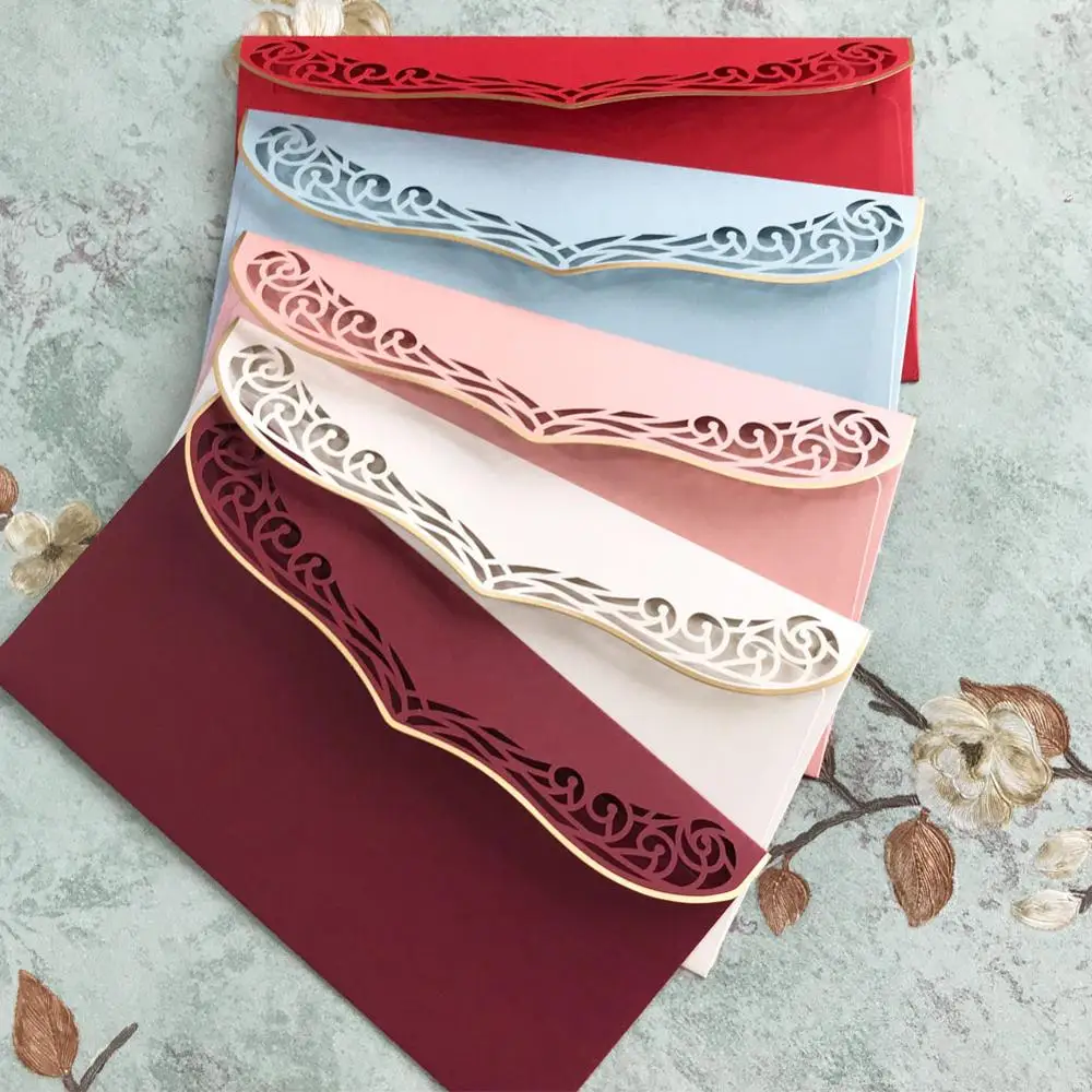 25pcs/lot Red Envelope Hot Stamping Wedding Invitation Card Festival Greeting Pure Color | Дом и сад