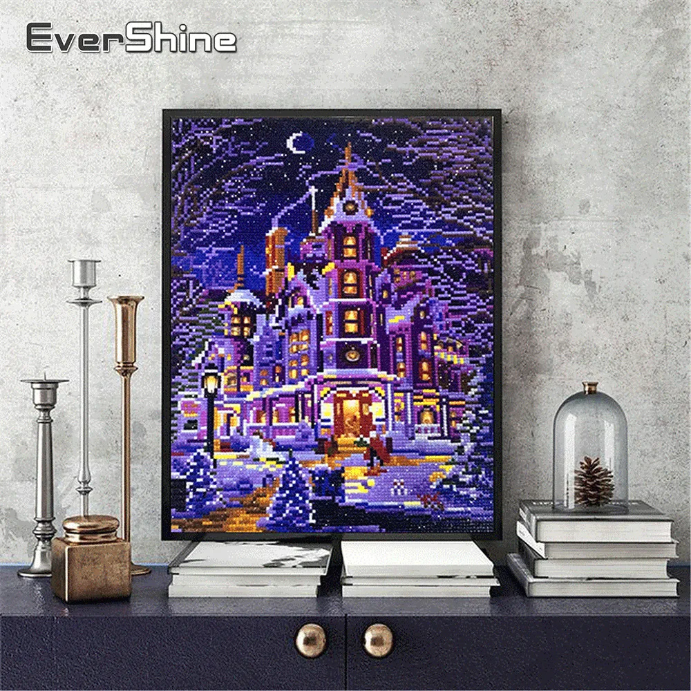 

EverShine LED Light Diamond Painting Round Drill Winter Scenery Diamond Embroidery Full Set With Frame Home Decor Diamonds Art
