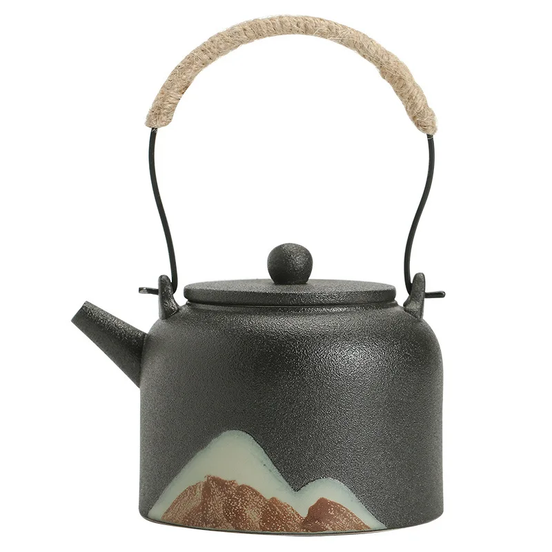 

Distant Mountains Pattern Black Ceramic Teapot Kettle Tea Pot Japanese Kung Fu Tea Sets A Pot with Loop Handle