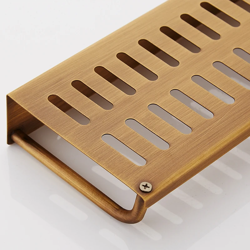 

Antique copper single tier bathroom shelves rack, Kitchen brass retro style square wall mounted storage shelf