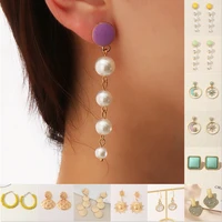 wholesale vintage boho crystal square round shape pearl drop earrings for women baroque bohemian four seasons earrings jewelry