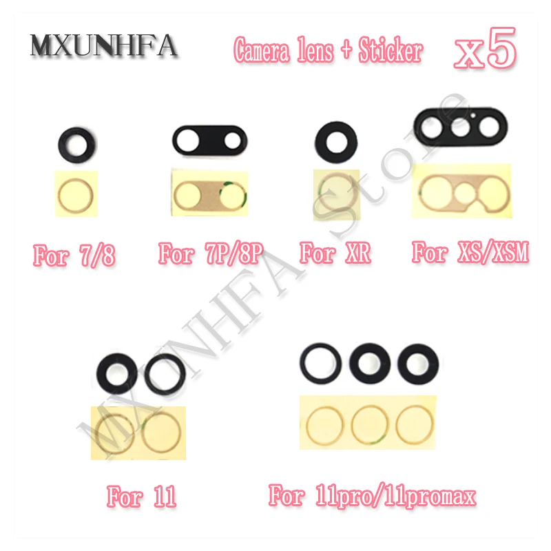 5sets Back Camera Lens For iPhone X XR XS 11 12 13 Pro Max Mini 6 6S 7 8 Plus Rear Glass Cover Ring with Sticker Replacement | Мобильные