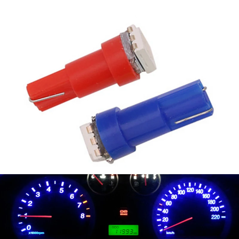 

100 шт. T5 светодиодный автомобиль инструмент индикатор светильник лампы Авто Управление Предупреждение лампа 5050 1SMD белого и зеленого цвета Розовый и красный цвет синий желтый DC12V