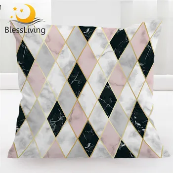 BlessLiving Marble Cushion Cover Black White Golden Geometric Throw Pillow Cover Stylish Pillowcase Nature Inspired Funda Cojin 1