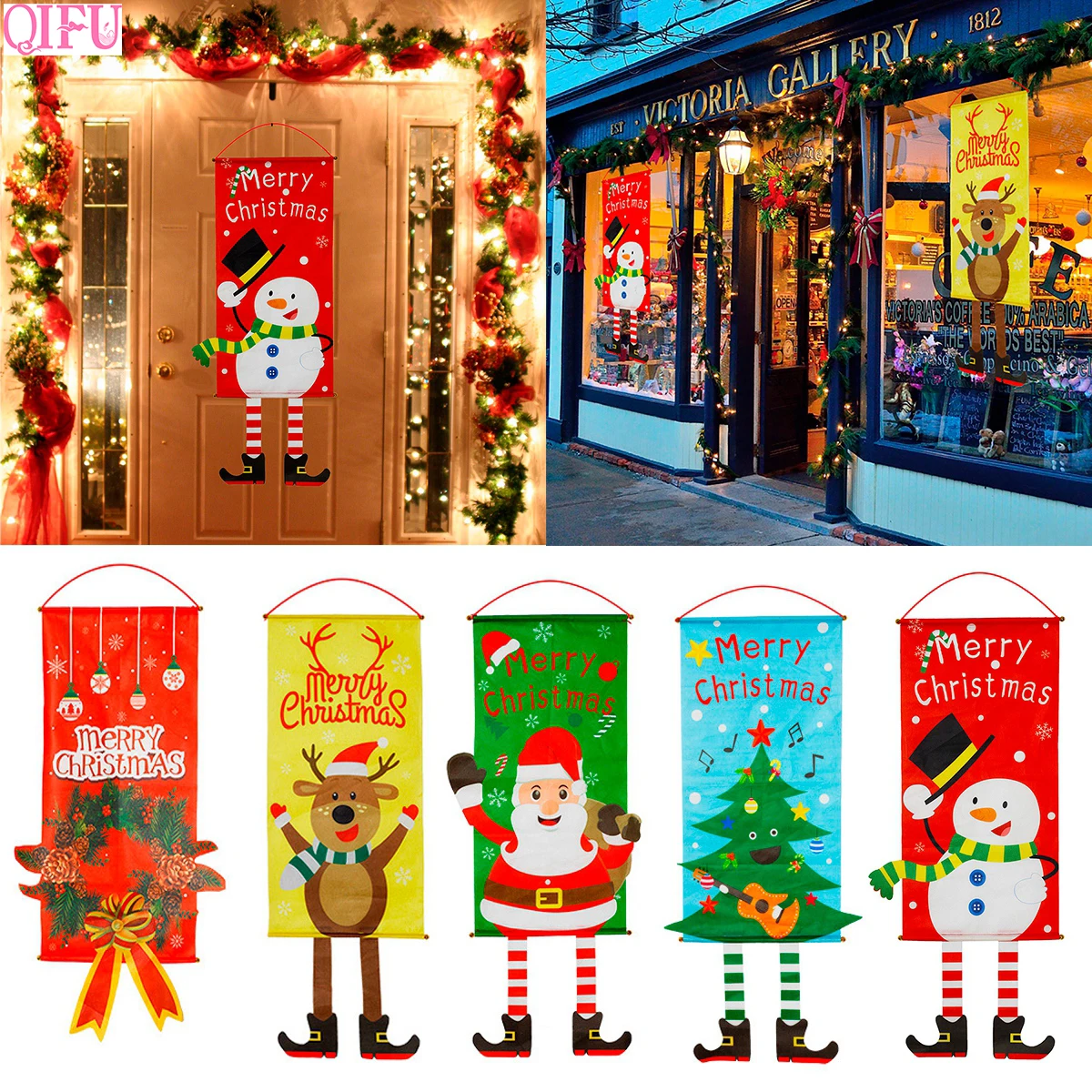 QIFU Рождественский флаг рождественские украшения для дома двери 2020 Natal Висячие