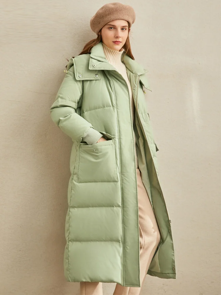 

Amii Winter 90% White Duck Down Jacket Casual Elegant Loose Solid Hooded Mid-long Female Warm Coat 11940497