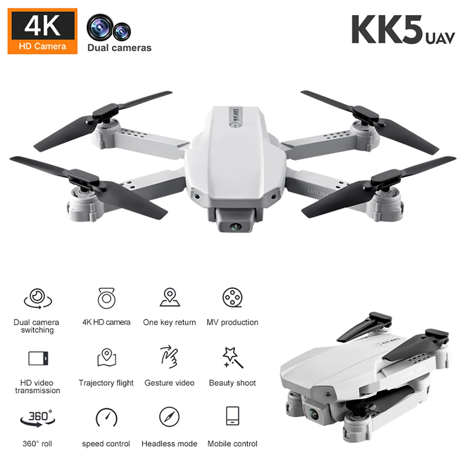 Радиоуправляемый Дрон KK5 1080P 4K HD Двойная камера Wi Fi Fpv автоматический возврат