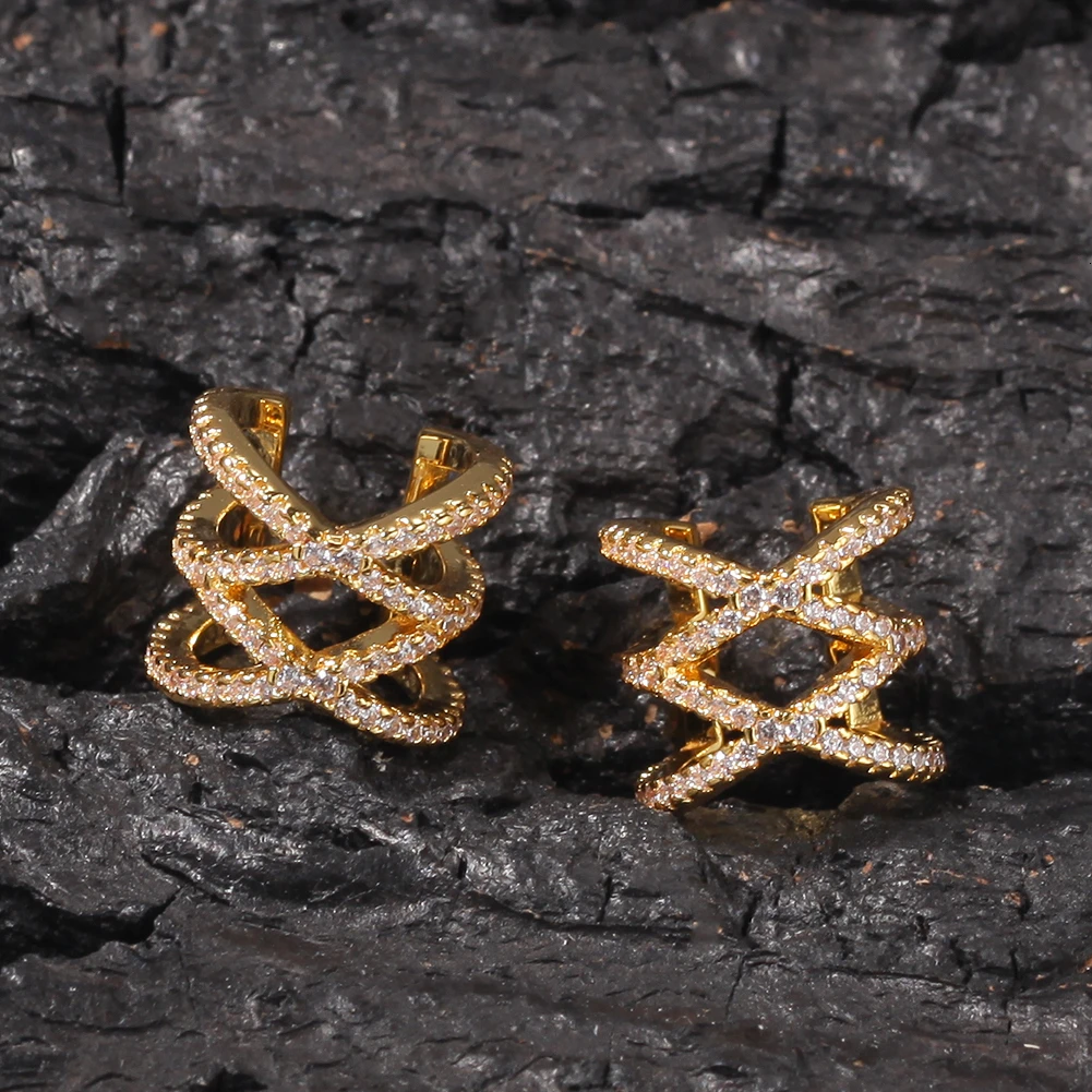 Зажим для ушей в виде короны стиле хип-хоп с вырезами и микро-инкрустацией из