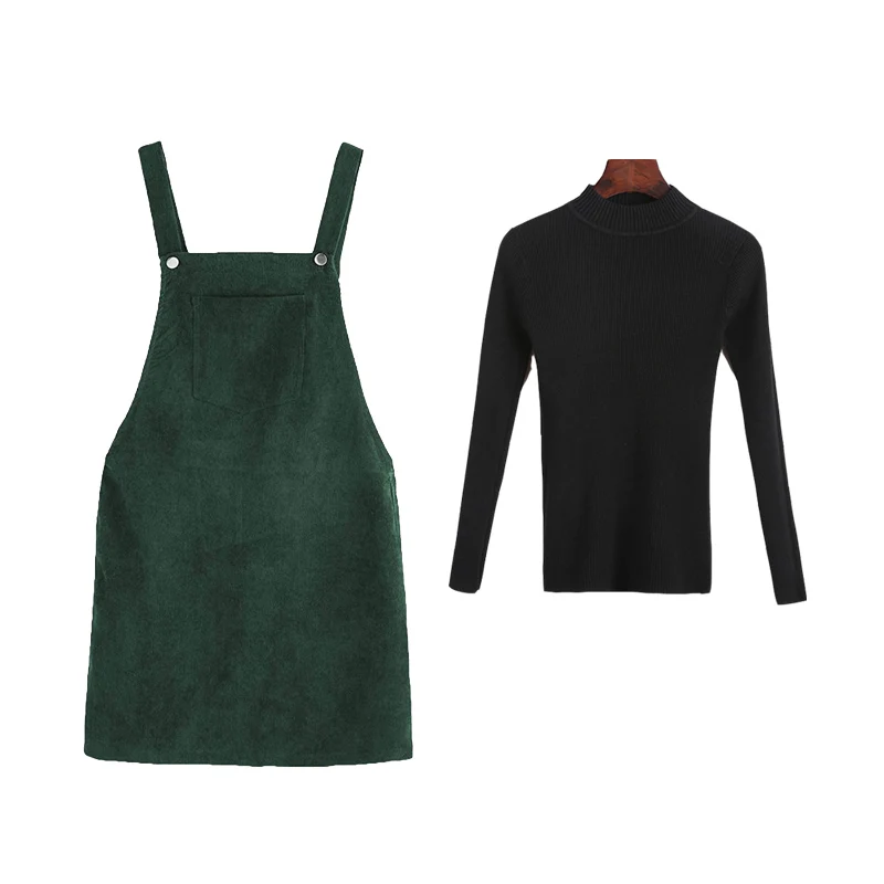 Женский вязаный свитер и вельветовое платье комплект из 2 предметов повседневный