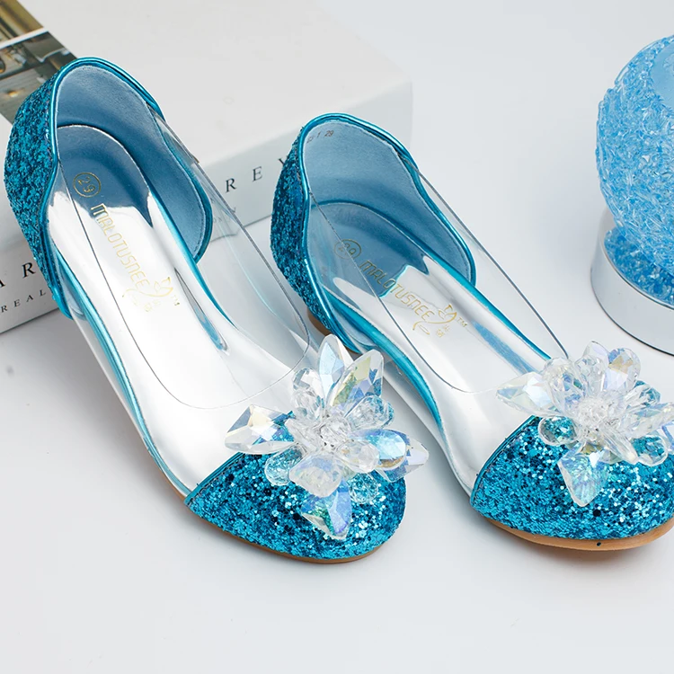 Child Crystal Glitter Flats Little Kid Low Heeled Big Girl Pageant Wedding Bridesmaid Dance Princess Dress Shoes |