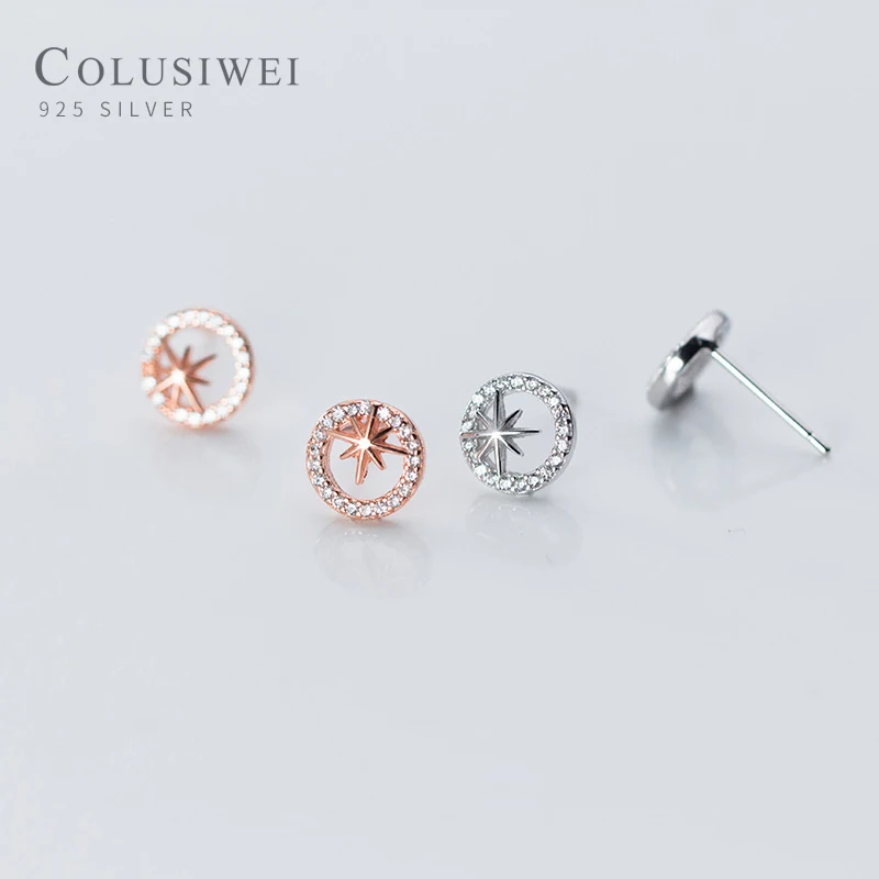 

Colusiwei Genuine 925 Sterling Silver Little Star Luminous Zircon Round Circle Stud Earring for Women Korea Style Fine Jewelry