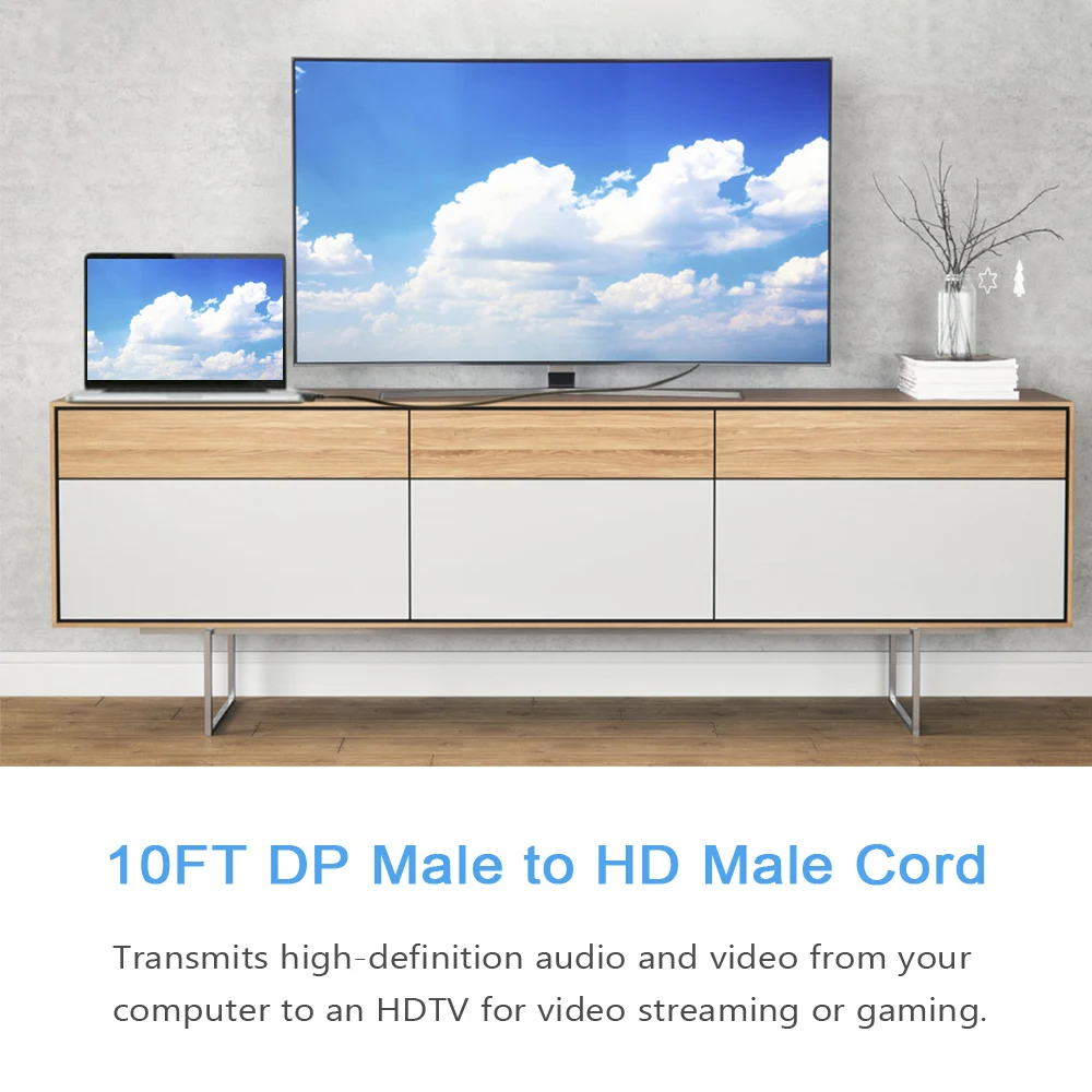 10-футовый порт дисплея DP штекер-штекер HD шнур к кабель адаптер позолоченный для