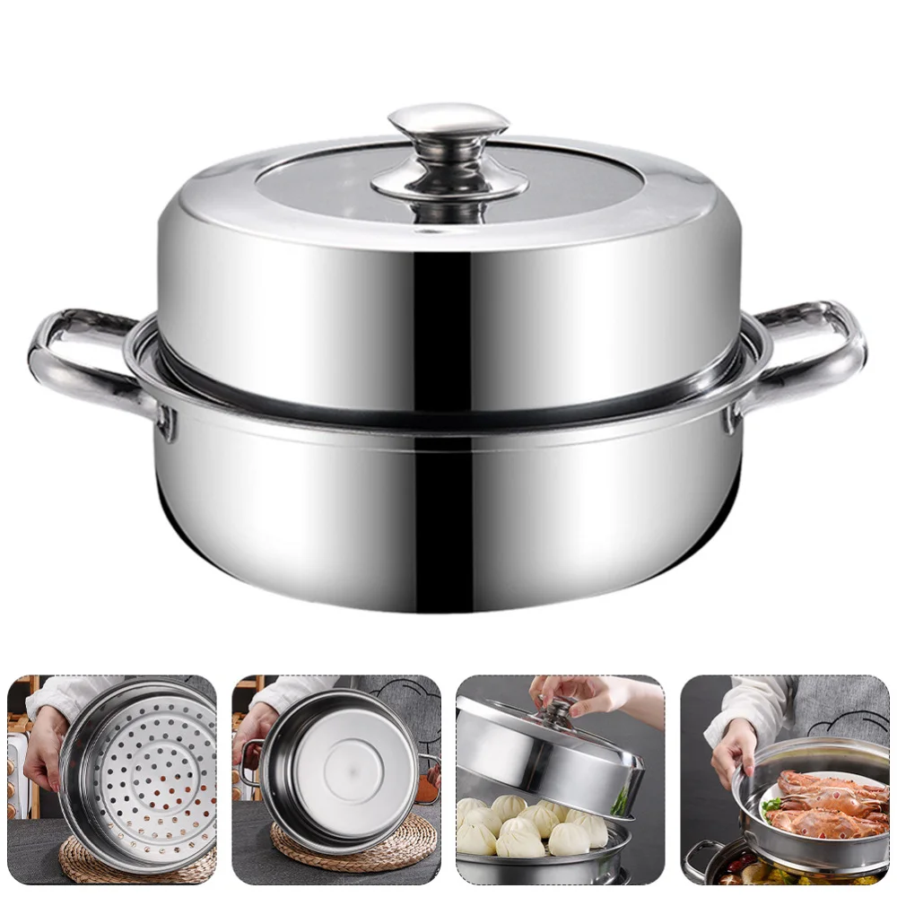 

1Pc Stainless Steel Steaming Pot Rustproof Home Stockpot Multipurpose Pot