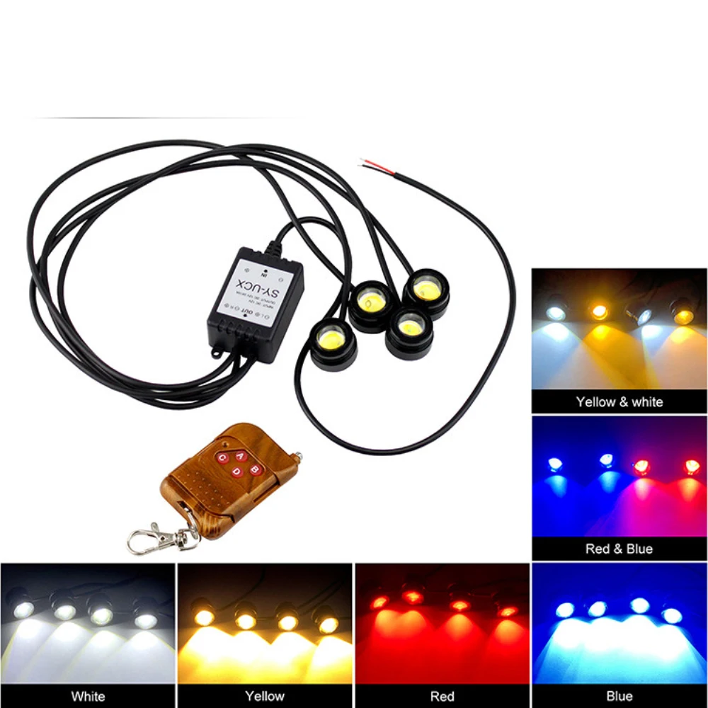 

Car wireless remote control light led one for four 16-mode flashing eagle eye light net light daytime running light