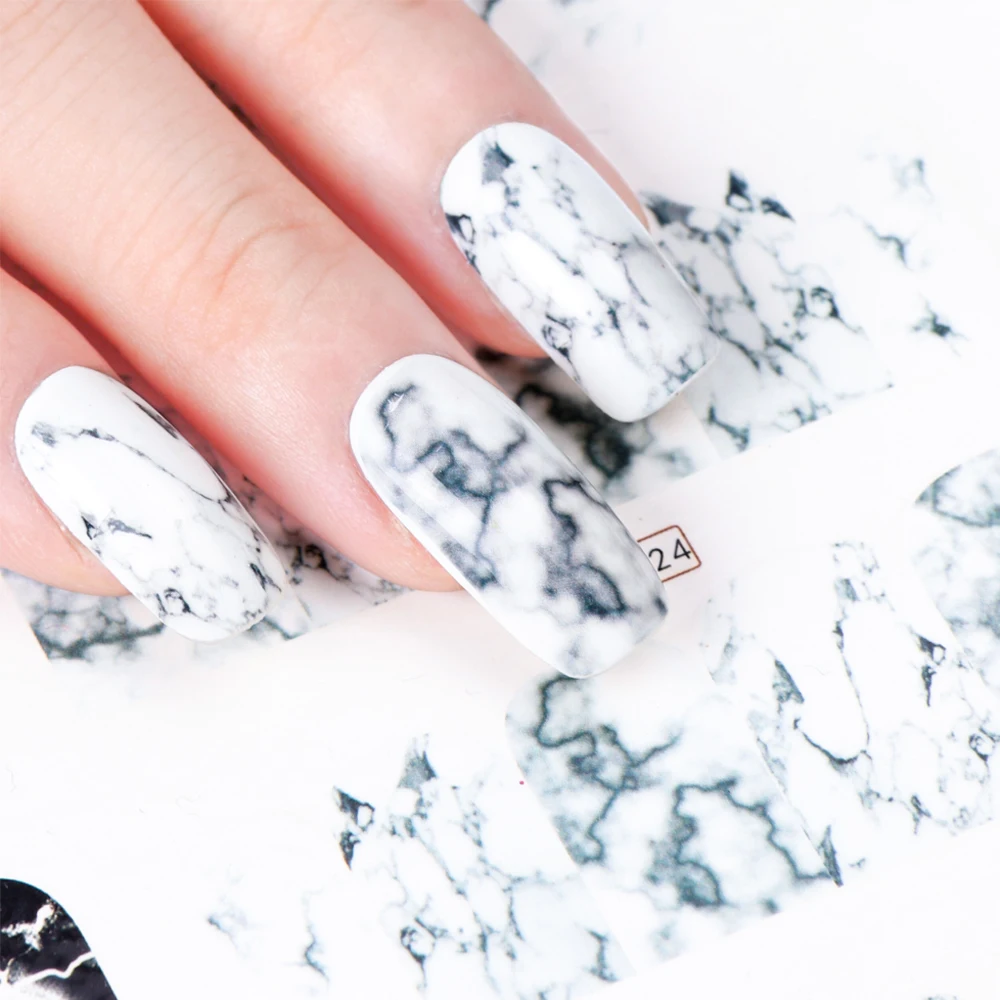 1 шт., белый, черный, градиентный мраморный стикер для дизайна ногтей, переводная наклейка с водяным знаком, слайдер для маникюра, полный инструмент для обертывания, декор JIBN624